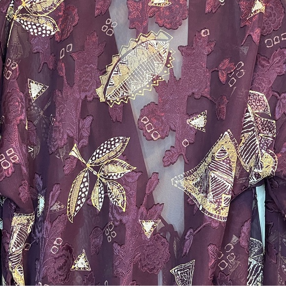 California Dynasty Vintage Kimono Robe Maroon Gold - Picture 5 of 7